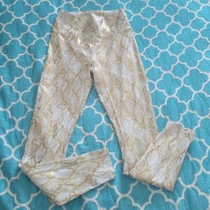 Fabletics White and Gold Snake Print Leggings